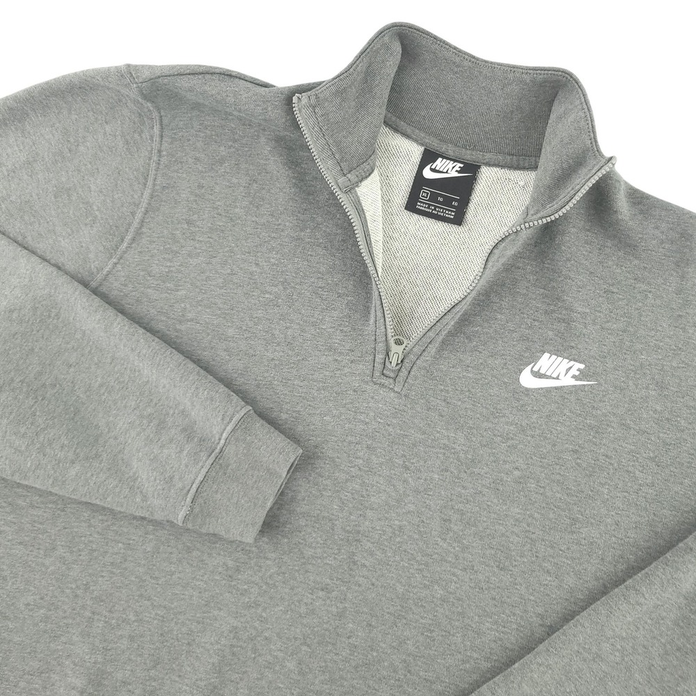Nike Sweatshirt Mens XL Gray Fleece 1/4 Zip Mock Neck Pullover Swoosh Logo